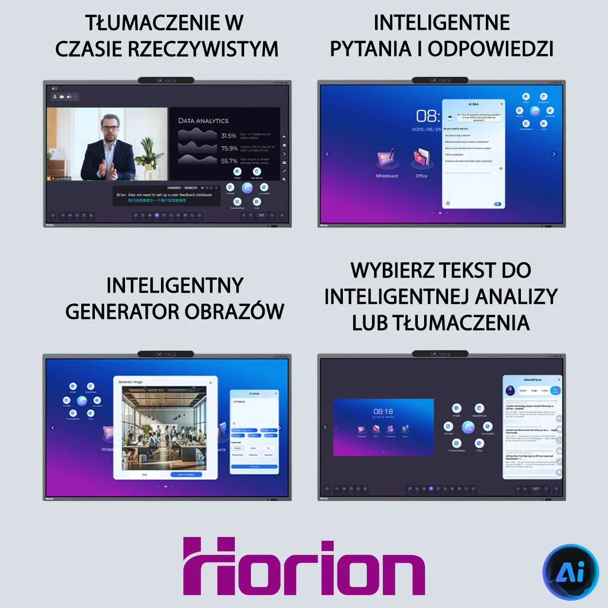 Monitor interaktywny AI Horion 65" 65M6AProV2 Android 14, EDLA, Dual-WIFI, 16GB+256GB Quad Camera – zdjęcie 13