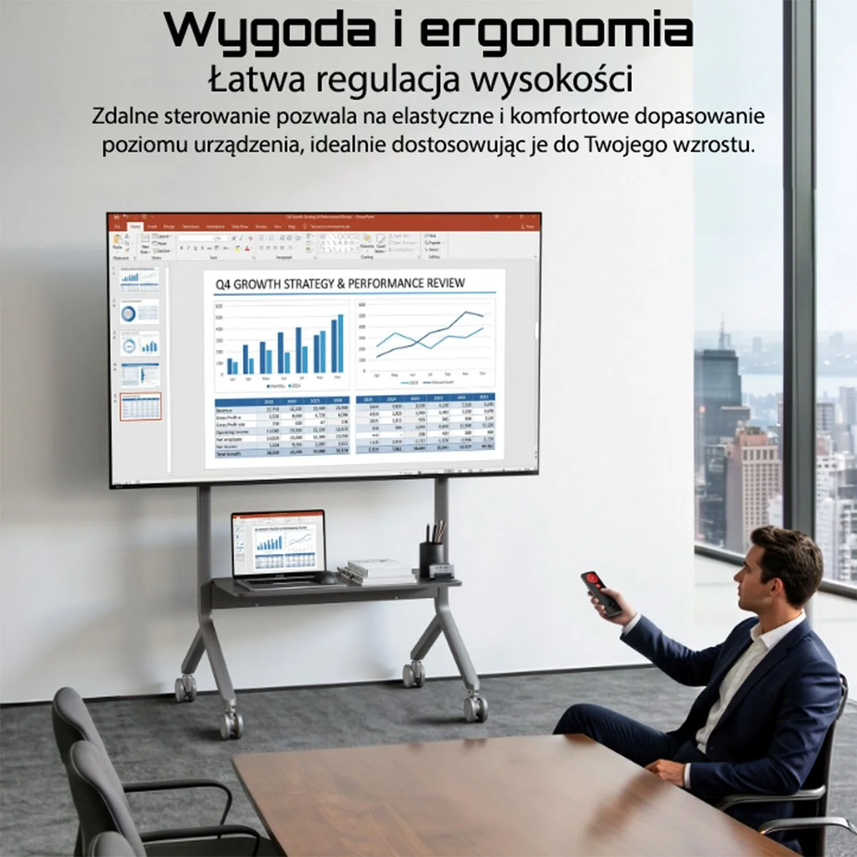 Mobilny elektryczny regulowany stojak do TV Monitorów Interaktywnych 65-90" Pe150 – zdjęcie 5
